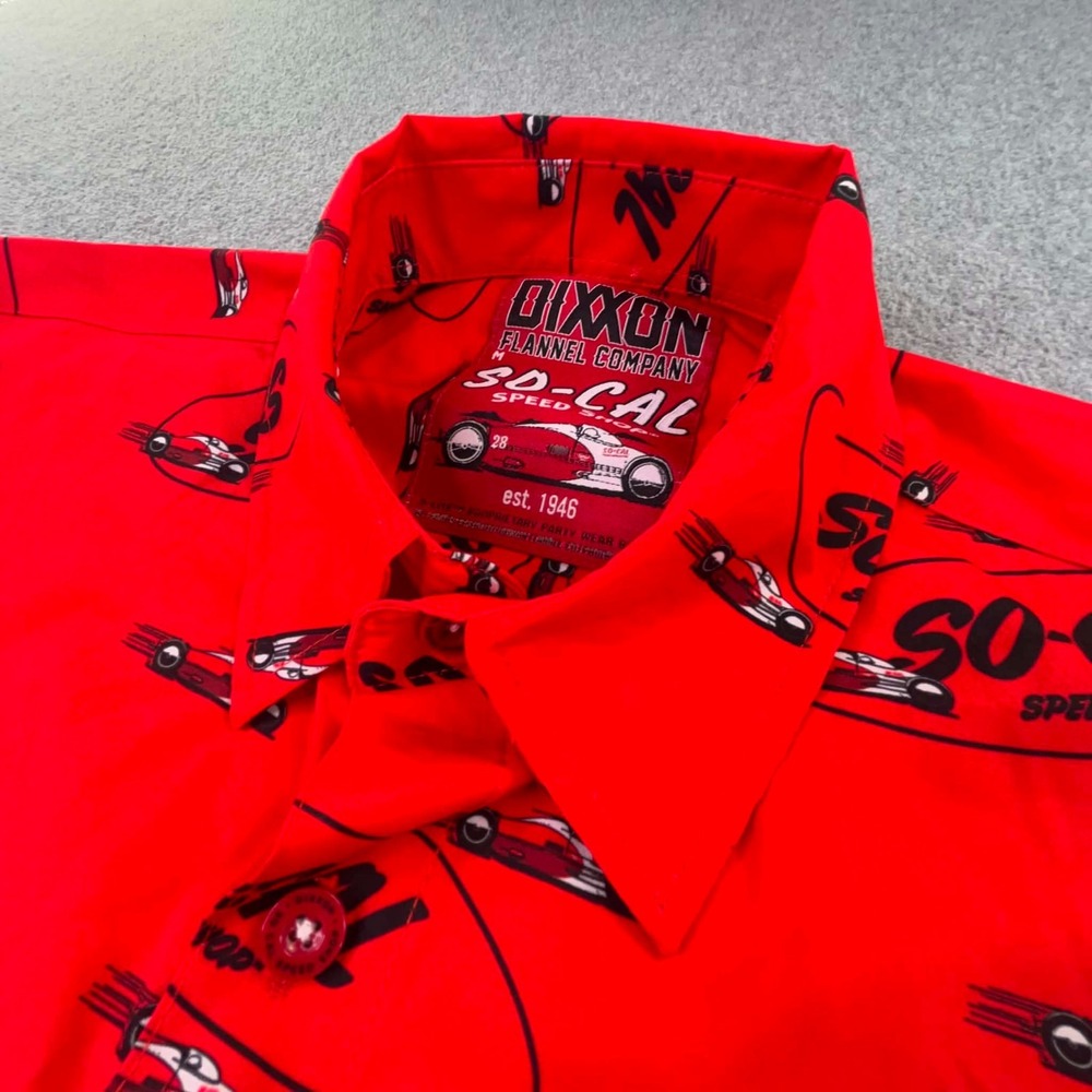 Dixxon x So-Cal Speed Shop Party Shirt Mens M Red Hot Rod Racing Button Up 75th